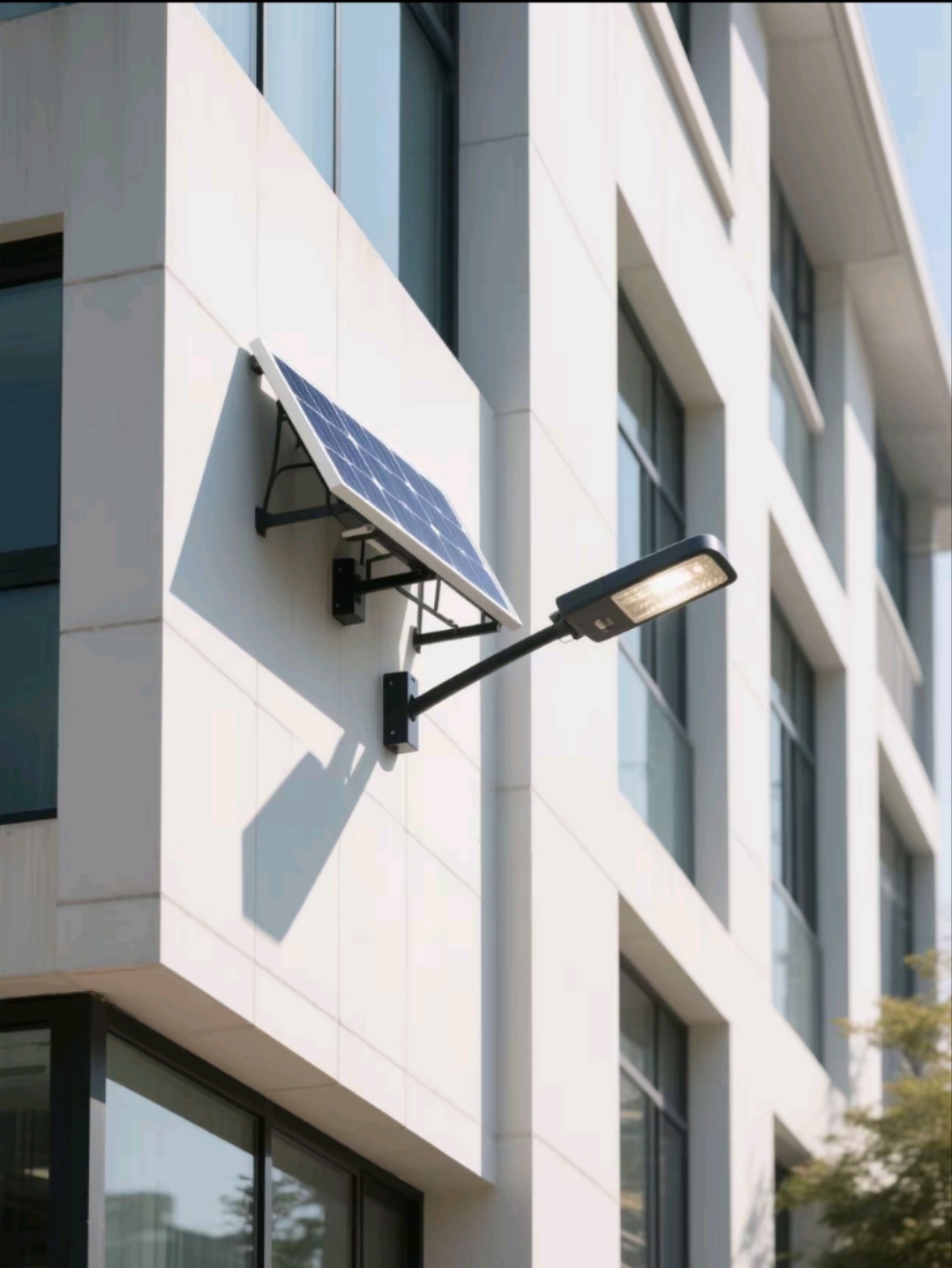 墻面上的陽(yáng)光使者——南德壁掛式太陽(yáng)能路燈點(diǎn)亮建筑美學(xué)